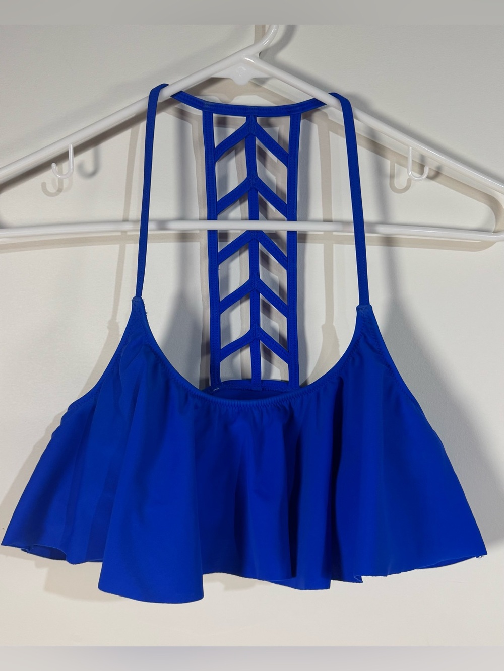 PINK Victoria's Secret Royal Blue Bikini swim Top ruffle small
